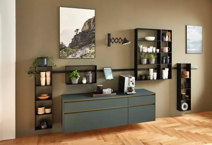 Möbel-Schau grifflose Küche Touch New York-Midland in schwarz Mineralgrün
