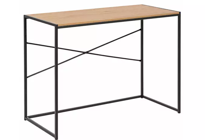 Möbel-Schau Schreibtisch Gestell Metall schwarz lackiert Platte Wildeiche Nachbildung